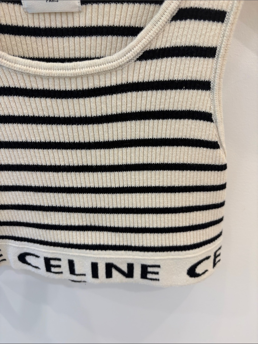 Celine Ribbed Striped Crop Tank in Ivory and Black - Picture 3 of 6